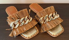 Highlight Slipper Schuhe De Siena braun gold Kette Gr.37 NEU