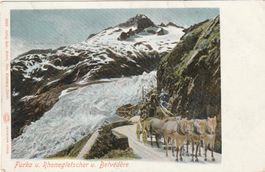 Furka Postkutsche vor Rhonegletscher