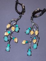 🎁Emerald & Green Ônix Black SS925 14k Gold Vermeil Earrings