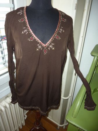 haut marron d'été taille L style bohème pour femme