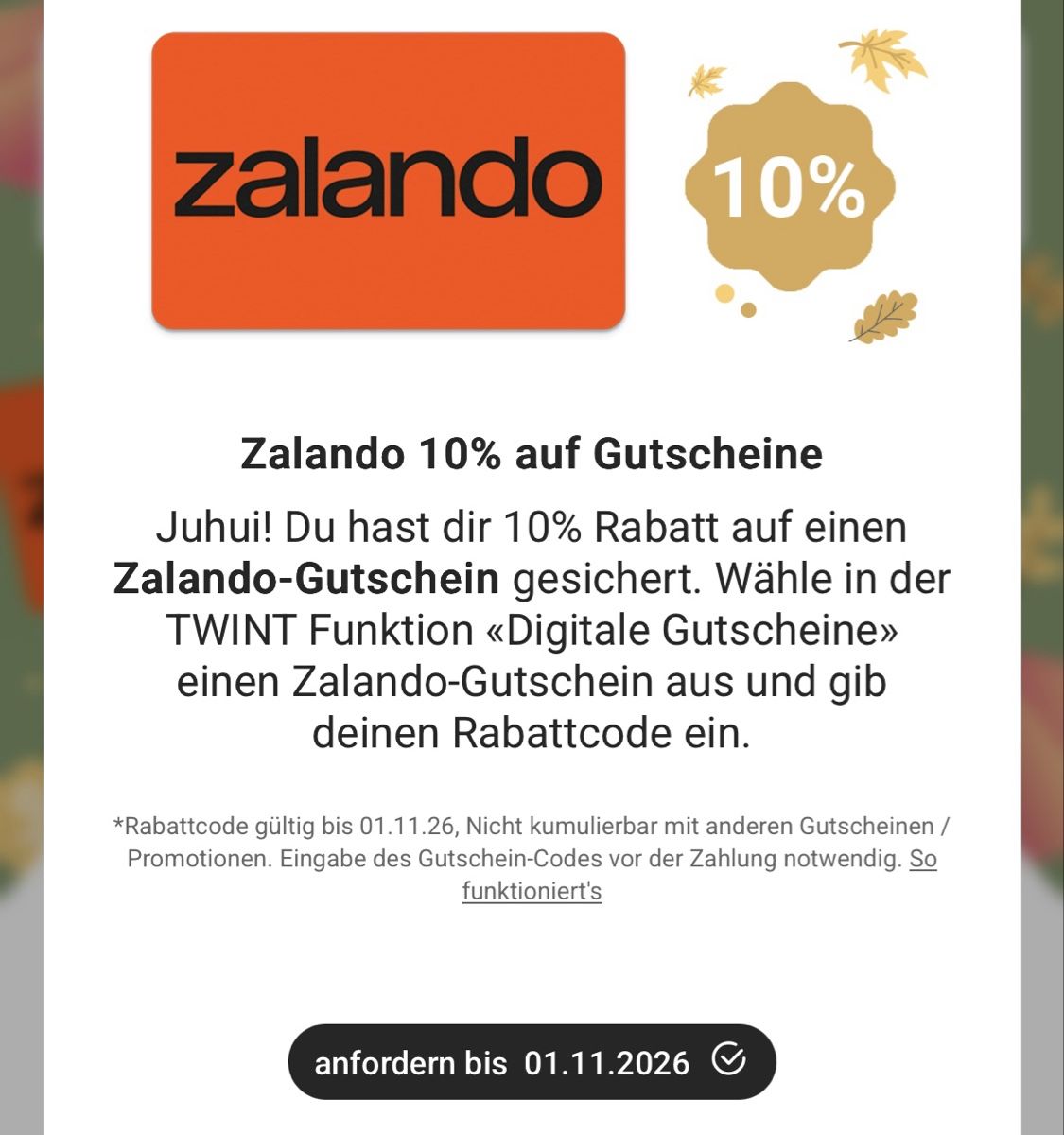 Gutscheine: Zalando Rabattcode 10% auf Gutschein – Neu und originalverpackt aus Luzern von vera_xo