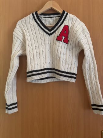 Pull d'hiver femme style université, blanc col en V