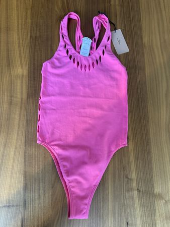 Alaia laser cut pink swimsuit, new 
