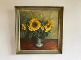 Antikes Ölgemälde, Sonnenblumen im Landhausstil