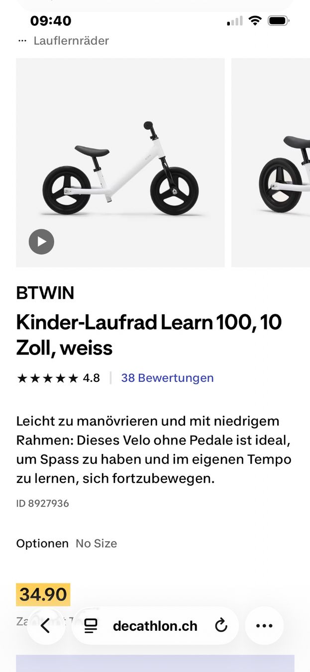 Decathlon Veicoli per bambini: BTWIN Laufrad Weiss – Usato da Lyssach venduto da Nise5 2