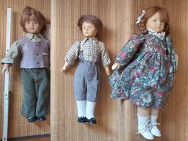 3 Rothkirch Puppen, 2 davon mit Holzgesichter und Holzhände