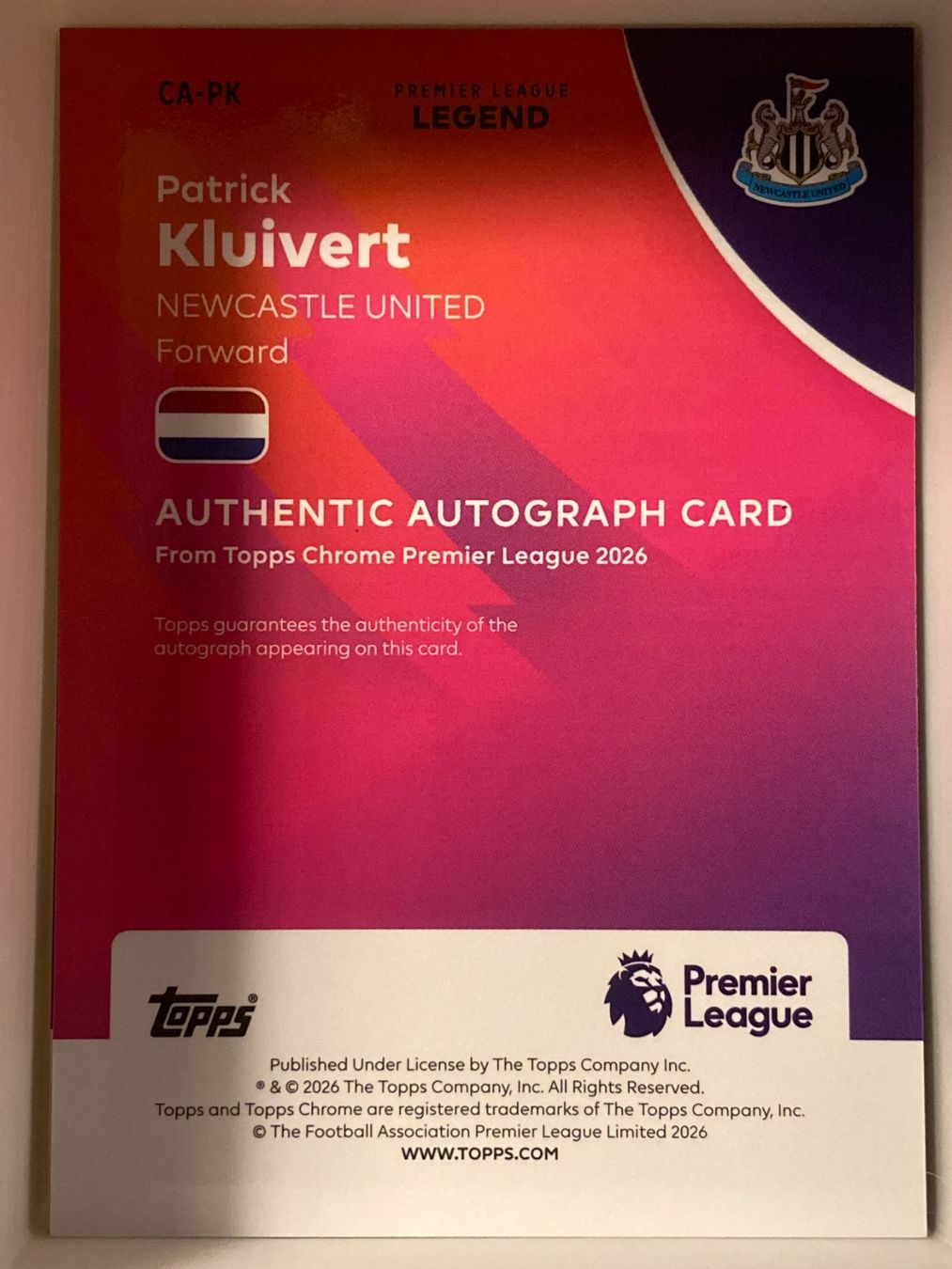 Topps Carte collezionabili: Topps Chrome Premier League 26 - Patrick Kluivert Auto /199 – Nuovo (secondo la descrizione) da La Tour-de-Peilz venduto da Tyalos_Cards 1