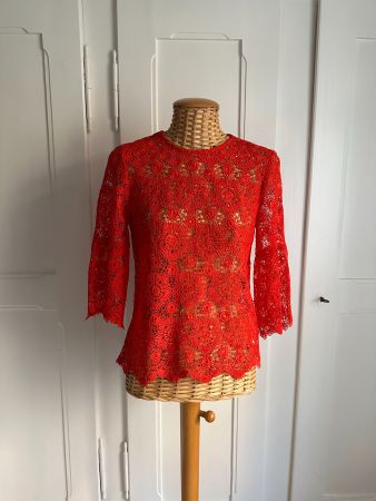 ZARA - Spitzen Shirt rot XS