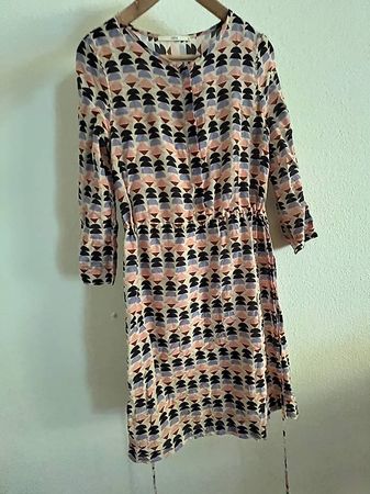Lanius Seidenkleid mit Unterkleid, Gr. 34, grafisches Muster