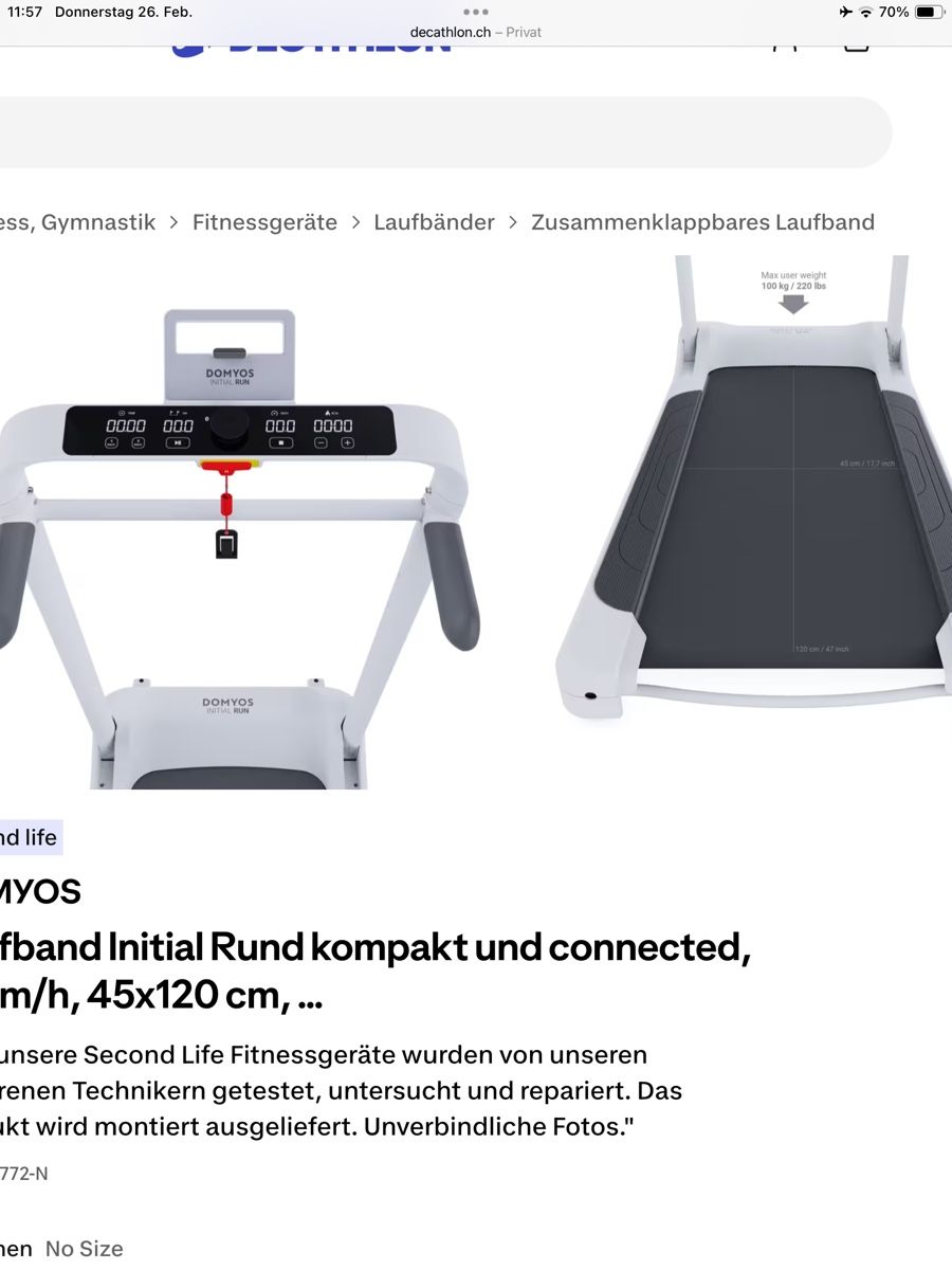 Decathlon Hometrainer: Laufband Domyos Initial Run – Usato da Steinhausen venduto da Luwa03 2