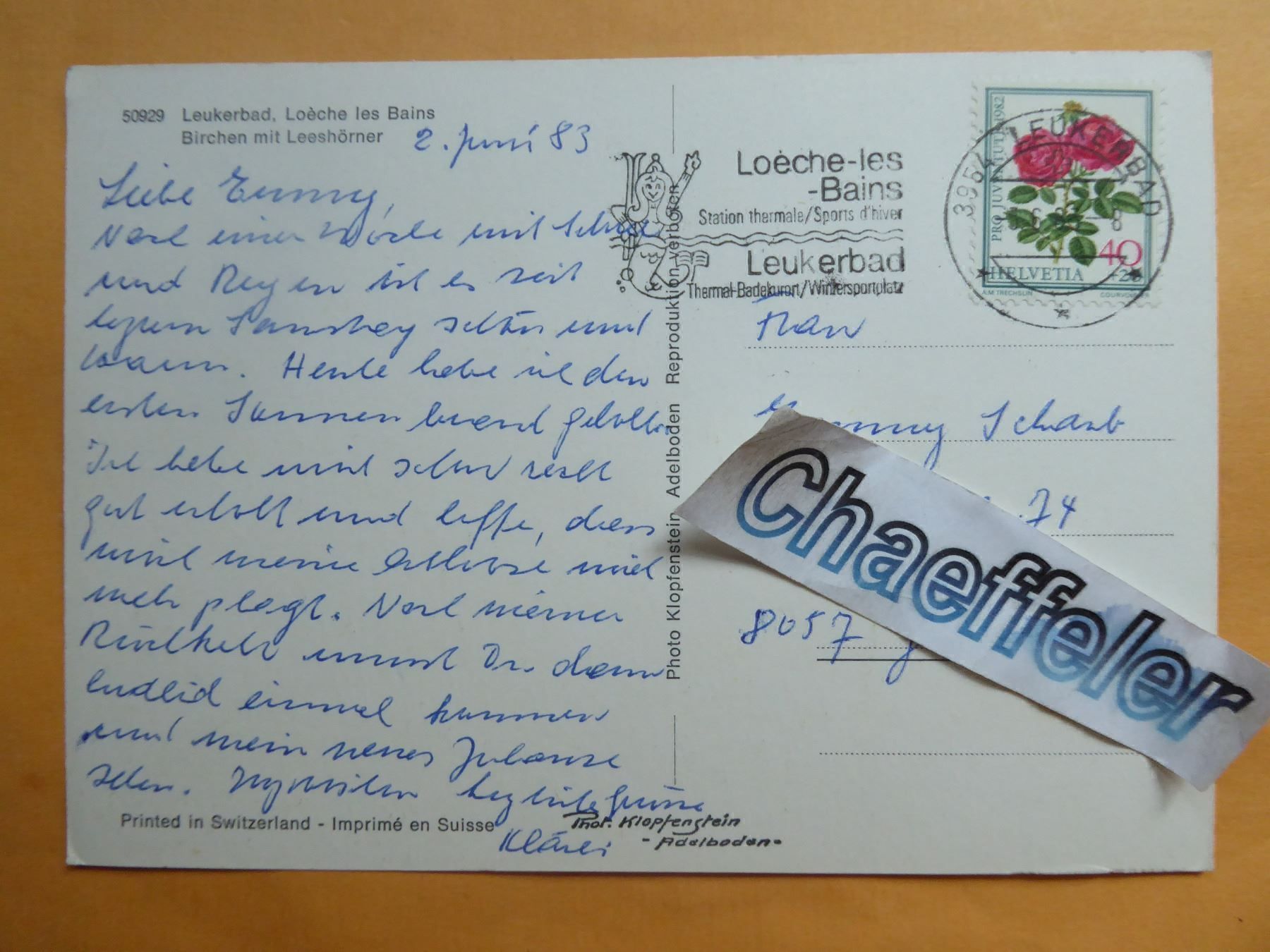 Ansichtskarten: 1983  50929 Leukerbad, Birchen mit Leeshörner – Gebraucht aus Zürich von Chaeffeler 1