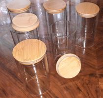 6 Vorratsgläser 1L Glas mit Bambusdeckel Höhe 18cm, Ø 10cm