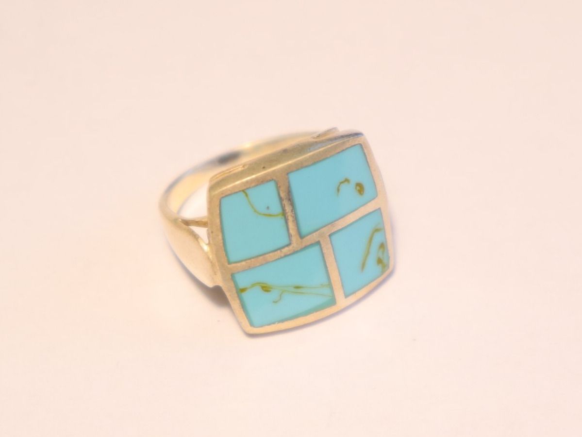 Anelli: Silberring mit Türkis Gr. 56 1/2 Vintage Statement Ring Boho – Usato da Baden venduto da TellsKuchenhaus
