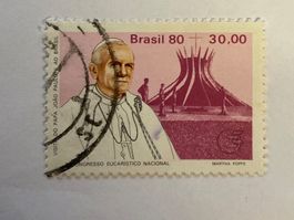 Timbre Brésil Visite Pape Jean-Paul II Congrès Eucaristique