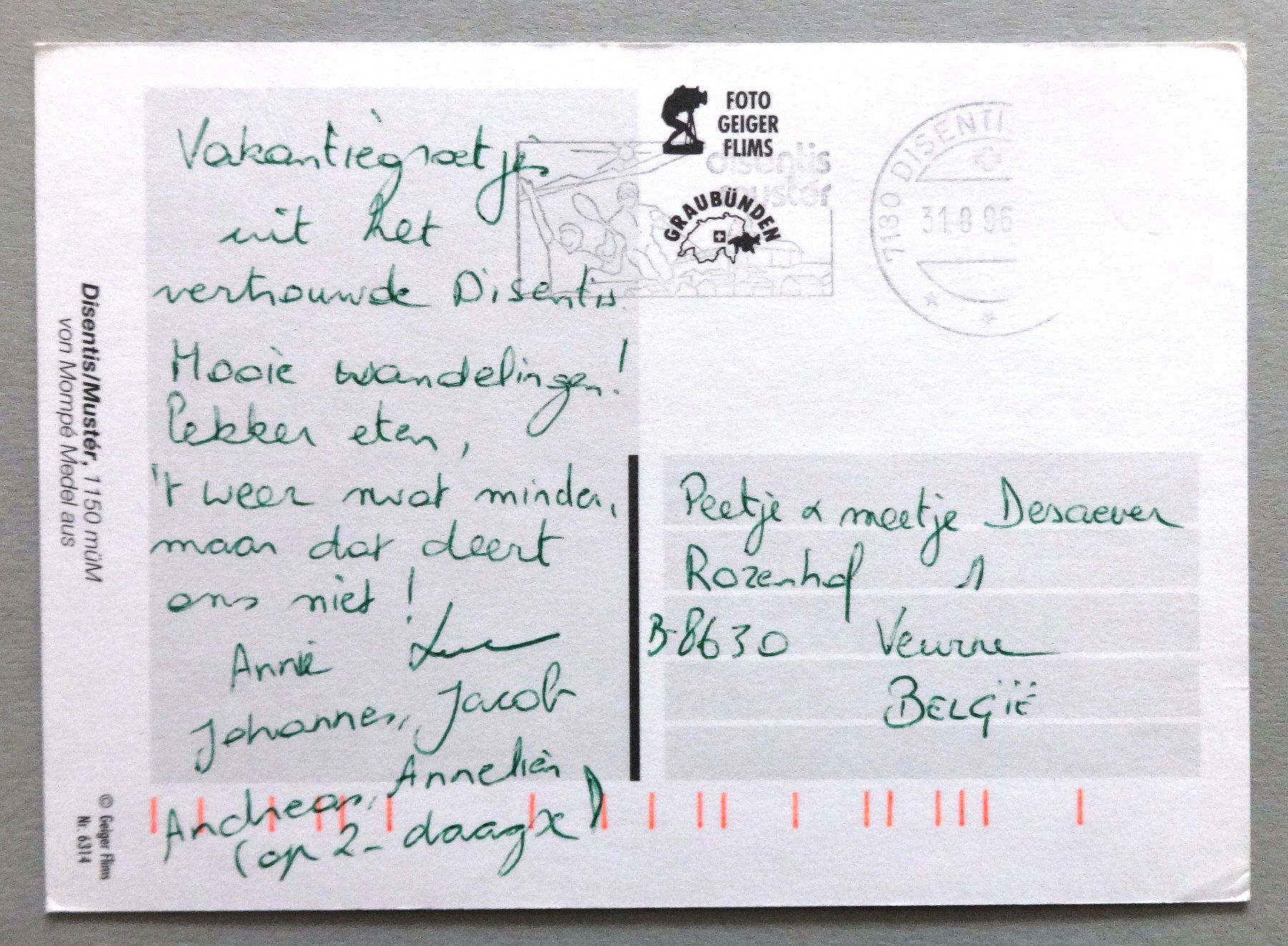 Cartes postales: Disentis/Mustér 1150 m ü.M. – Défectueux à Fétigny par Billy2miny 1