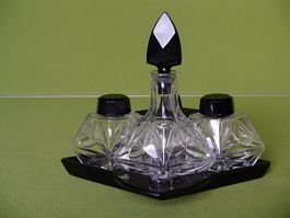 Art Deco 5 teil. Menage  Opalinglas Oel,Senf,Salz,Pfeffer