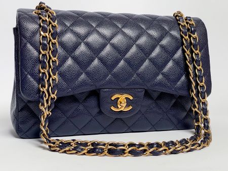 CHANEL Navy Blue Kalbsleder Medium Classic Double Flap - TOP