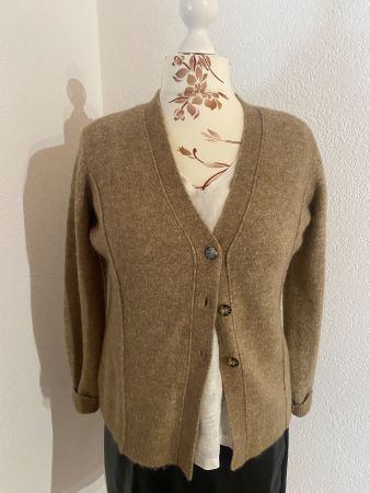 Jaquette col V Opus en laine et mohair beige camel