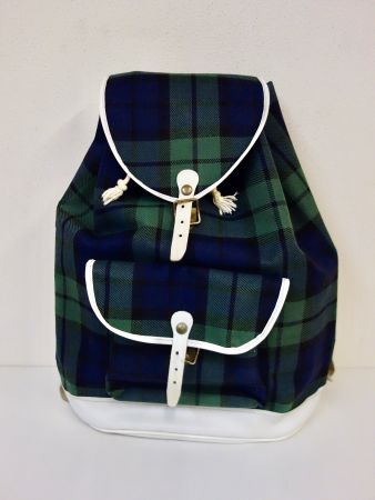 Vintage Kinder Rucksack Tartan grün Leder 60er 70er Jahre