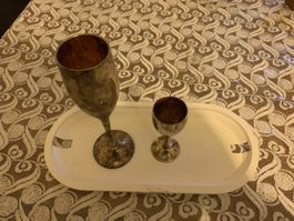 Antike Zinnbecher/Weinkelche 2er Set - Vintage Deko Top