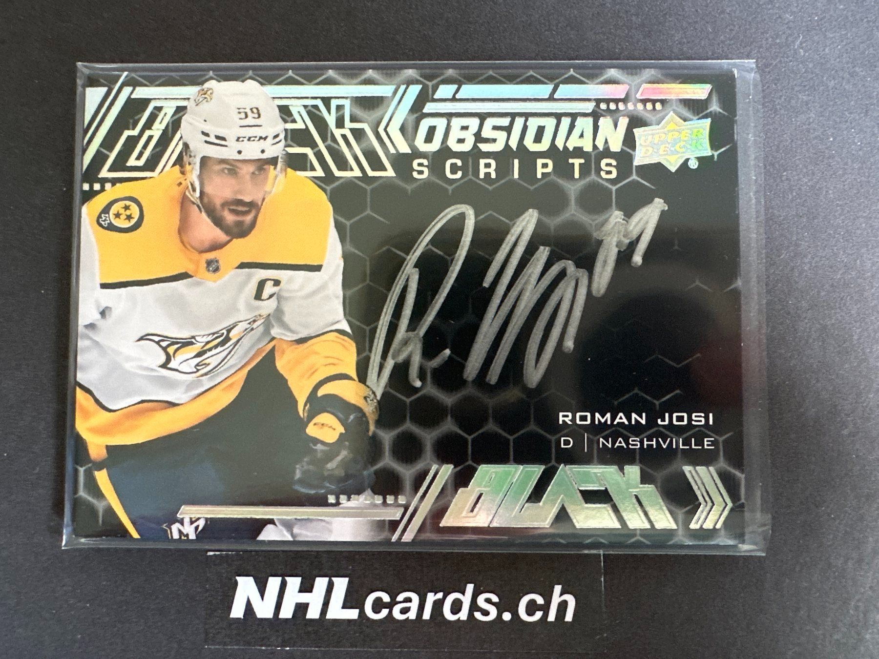 NHL Carte collezionabili: Roman Josi NHL Obsidian Scripts Auto Card – Usato da Belp venduto da nhlcards.ch
