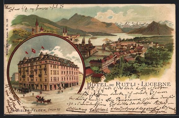 Cartoline postali: Litho Lucerne, Hotel du Rutli, Teilansic – Usato da Berlin venduto da bartko-reher