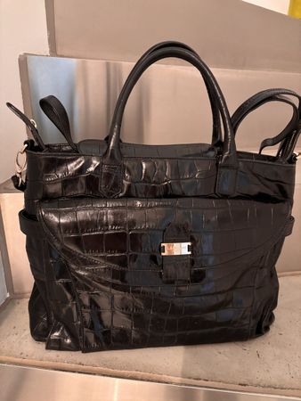 L.K. Bennett London Crocodile Look Bag Black Leather