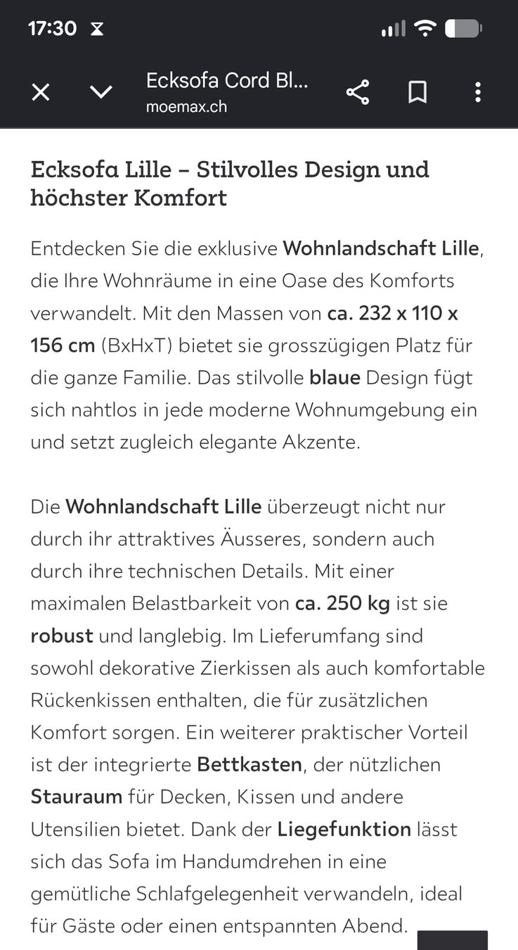 Sofas: Ecksofa Cord blau – D'occasion à Basel par Shopability 2