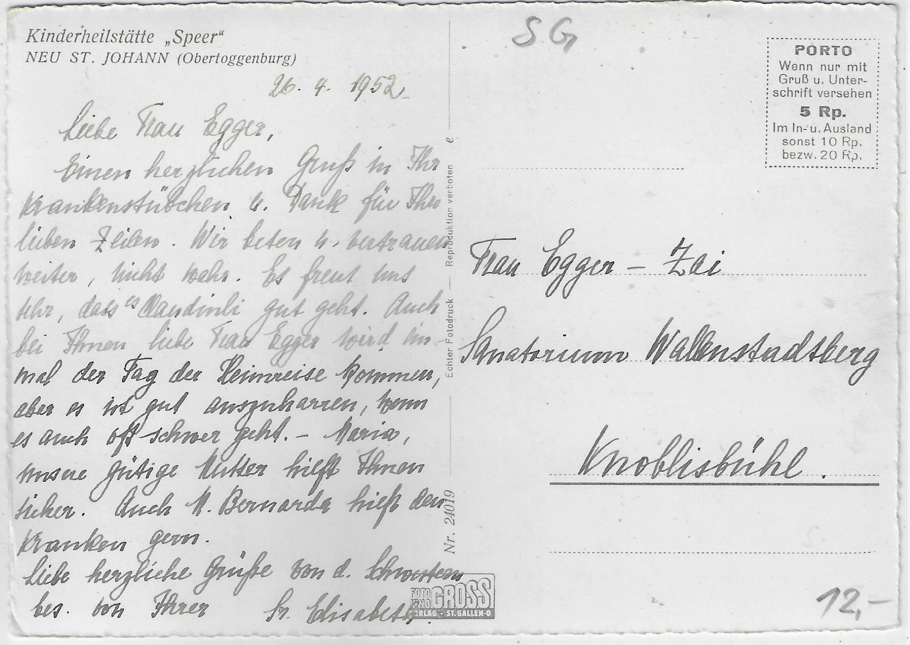 Cartoline postali: Kinderheilstätte "Speer" Neu St. Johann – Usato da Ettingen venduto da Kartenplanet 1