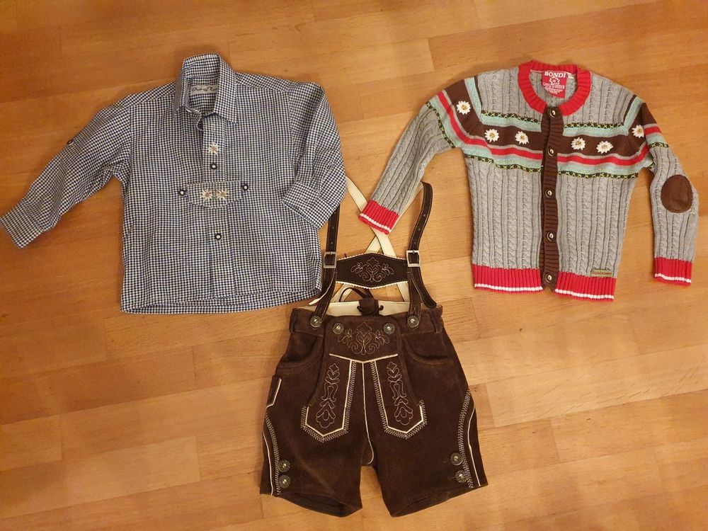 Echte Bayerische Lederhose Für Jungen - Kurze Trachtenhose Mit Hemd & Träger Für Oktoberfest