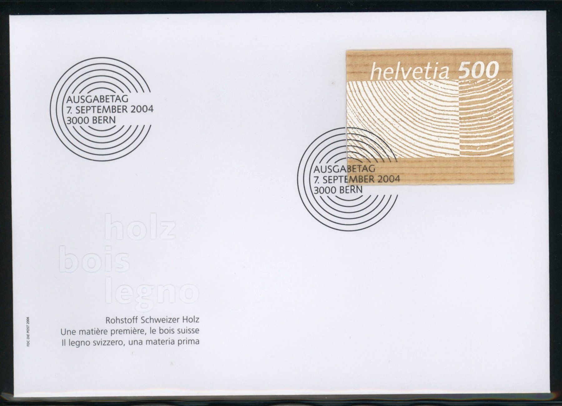 Tutti i francobolli: 2004, FDC, Sondermarken Rohstoff Schweizer Holz – Usato da Willisau venduto da Vollstempel