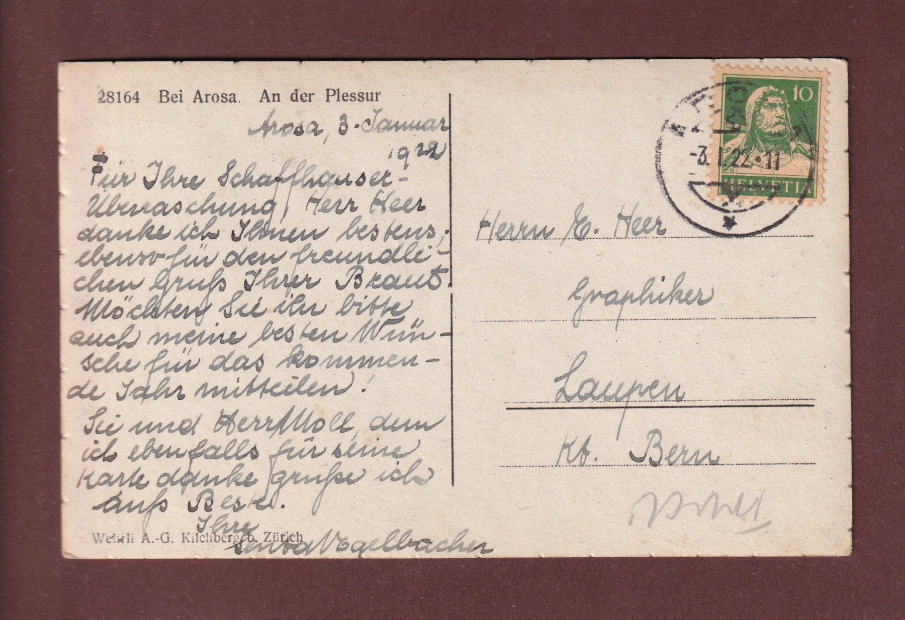 Cartoline postali: Bei AROSA - An der Plessur - 1922 – Usato da Pully venduto da nicecards-shop 1