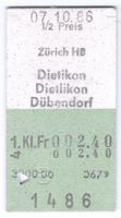 Billette Zürich HB – Dietikon – Dietlikon - Dübendorf