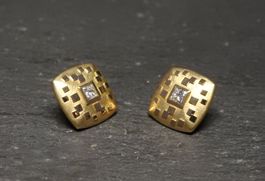 Ohrstecker GG750 flambiert mit Diamanten im Princess-Schliff