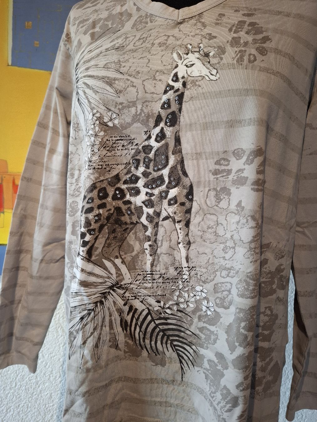 T-shirt: Gr XL Damen Langarmshirt Beige grau Giraffe basic nr 38 – Usato da Vinelz venduto da sonnenmond77 3