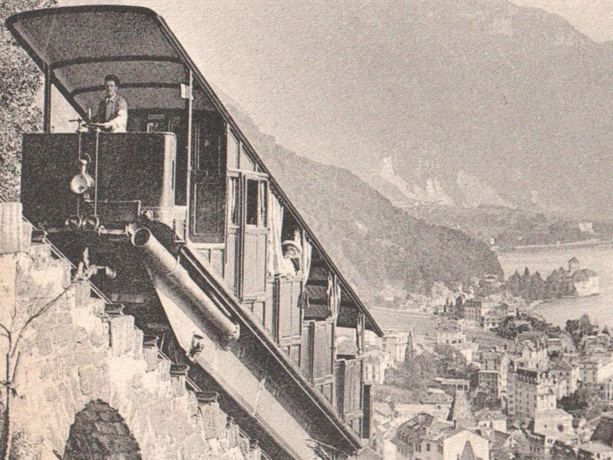 Ansichtskarten: FUNICULAIRE TERRITET-Glion: gros plan ~1910 – Gebraucht aus Engelburg von Swisscards