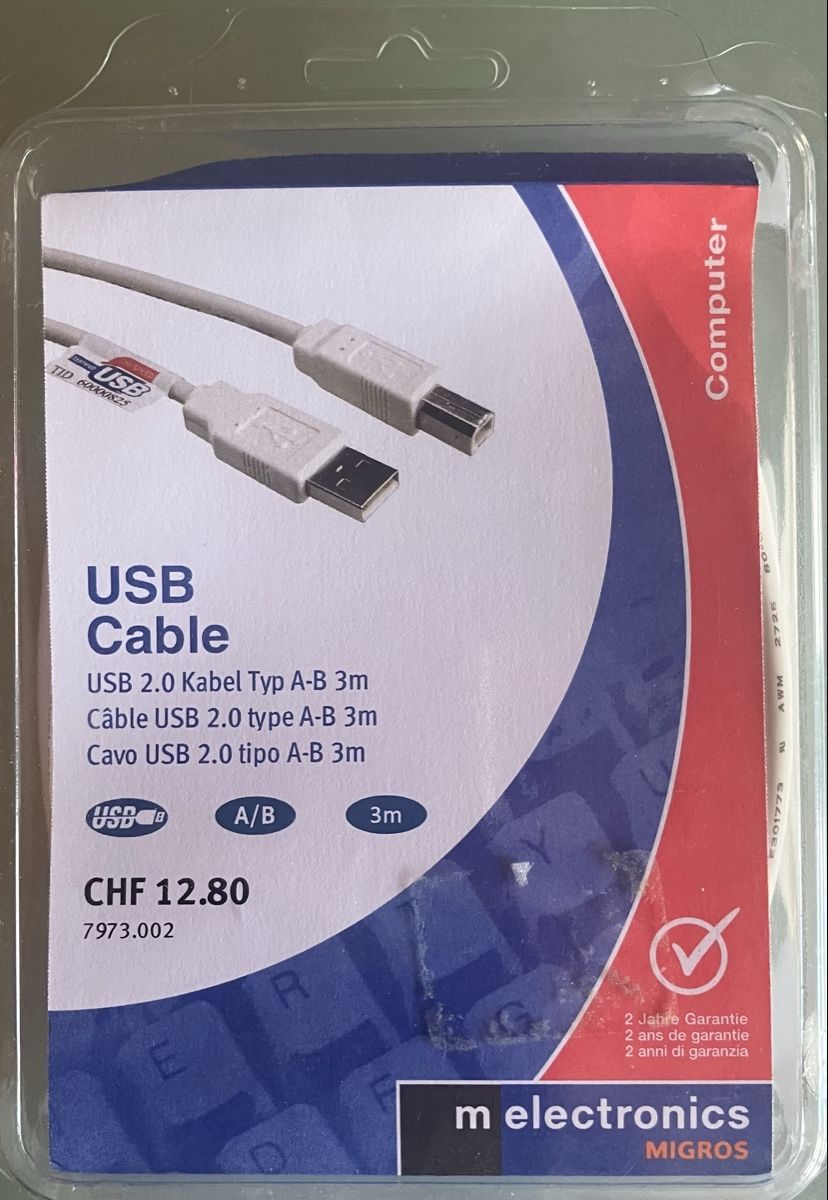 Kabel: USB 2 Kabel A-B 3m – Neu und originalverpackt aus Wädenswil von Messervice