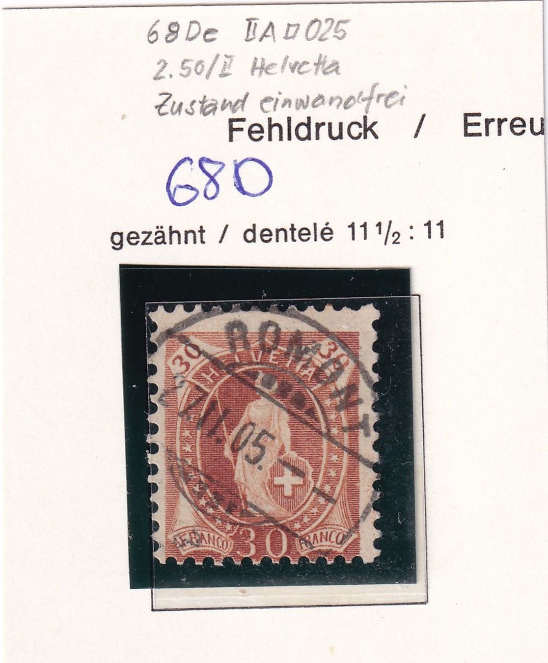 Tutti i francobolli: Stehende Helvetia 68D mit Plattenfehl... – Nuovo e nell'imballaggio originale da Baar venduto da Saegi1