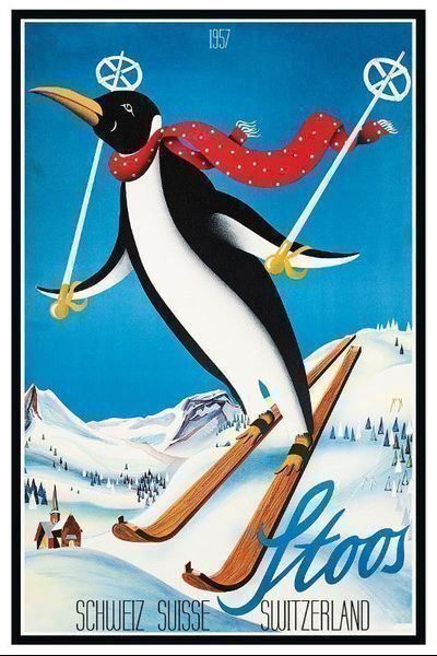 Insegne: Blechschild-STOOS MIT PINGUIN AUF SKI – Nuovo e nell'imballaggio originale da Rupperswil venduto da big-one-sale