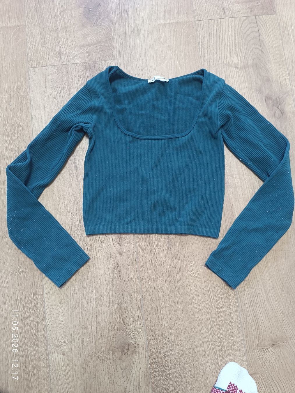 Top: Crop Top Langarm, Petrol Blau – Usato da Ilanz venduto da Secnd_hand