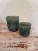 2x Windlicht aus Glas, Mintgrün, im Shabby Look, Neu