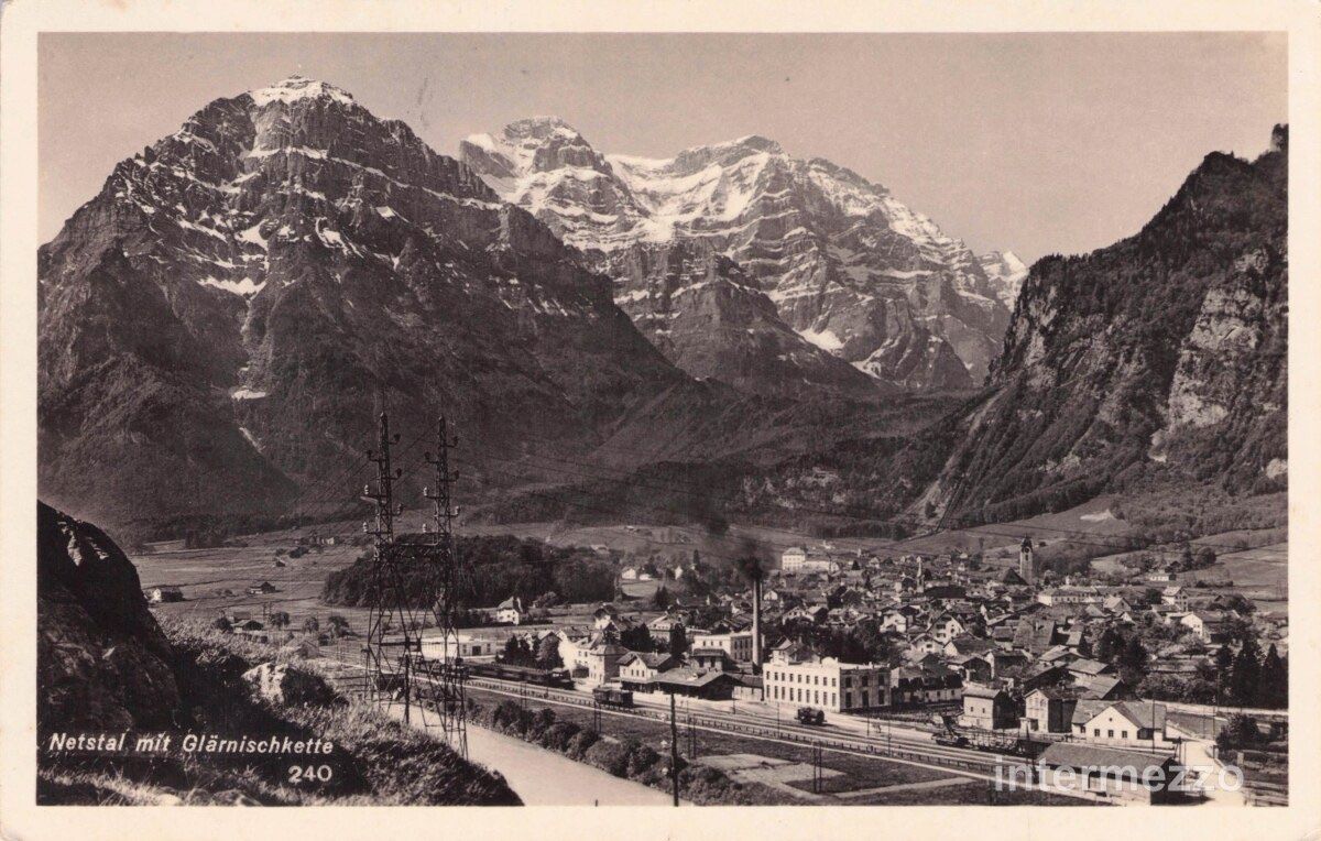 Cartoline postali: Netstal GL // ca. 1930 Bahnhof Glärnischkette – Usato da Basel venduto da intermezzo12