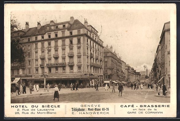 Cartes postales: Genève, Hotel du Siècle, 2 Rue de Laus – D'occasion à Berlin par bartko-reher