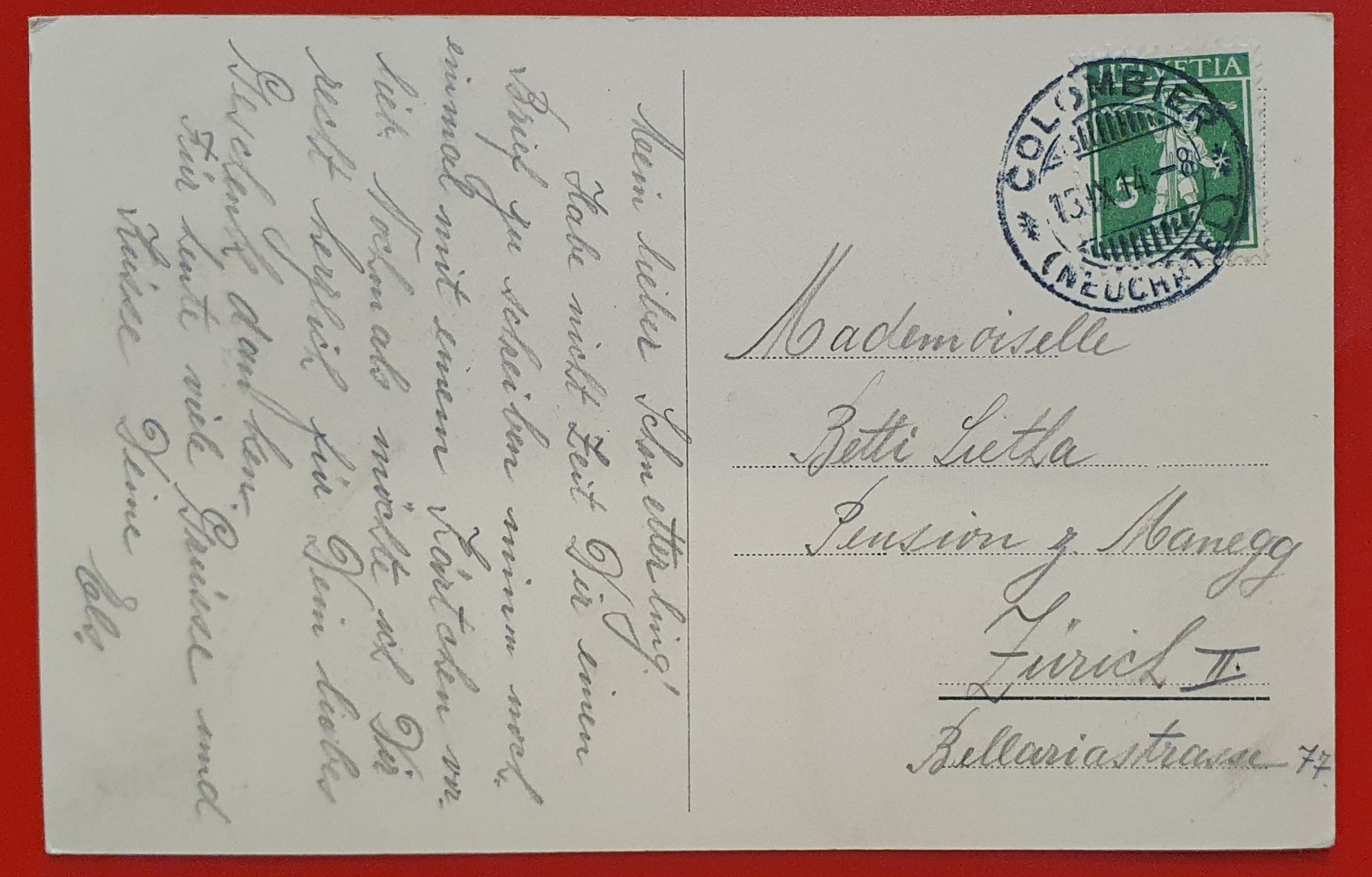 Cartoline postali: Colombier 1914 -  Pensionat "Le Lierre" – Usato da Kreuzlingen venduto da Rschweiz1 1