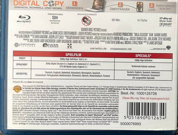 Tutti i DVDs: Ninja Assassin Top Zustand – Usato da Beringen venduto da Mantafisch1 2