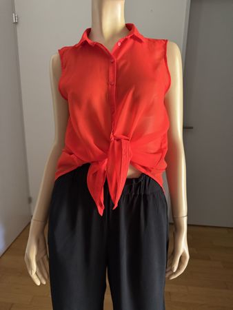 H&M Bluse Rot Kurzarm Gr. 38 Sommerbluse ärmellos transparen