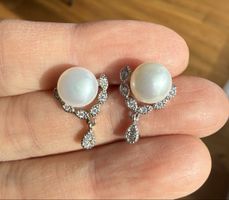 ✨ 925 Silber Perlen-Ohrstecker mit Zirkonia 7.9 mm ✨