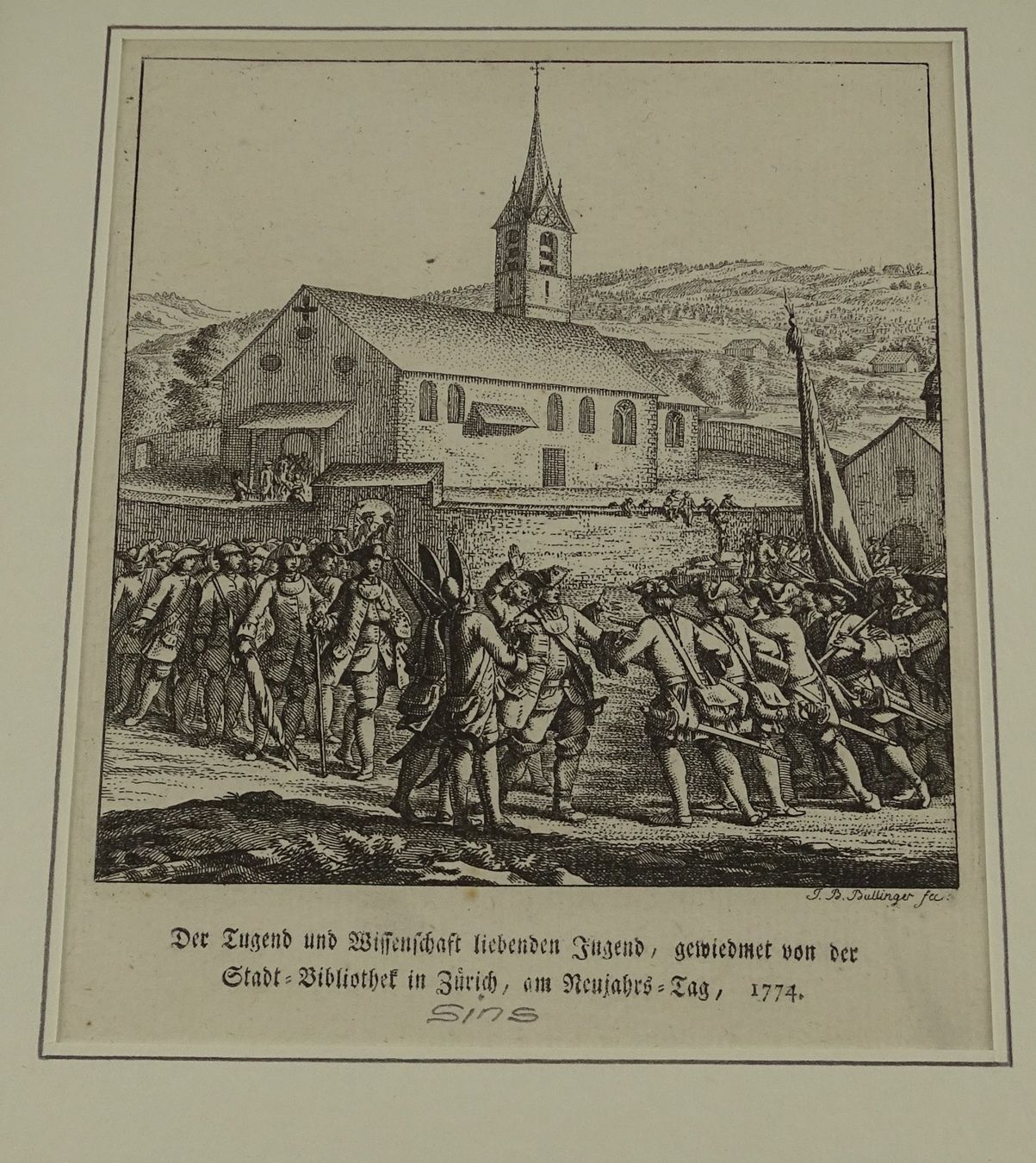 Incisioni: SINS AARGAU, KUPFERSTICH 1774, BULLINGER – Usato da Grüningen venduto da Kartensammler 1
