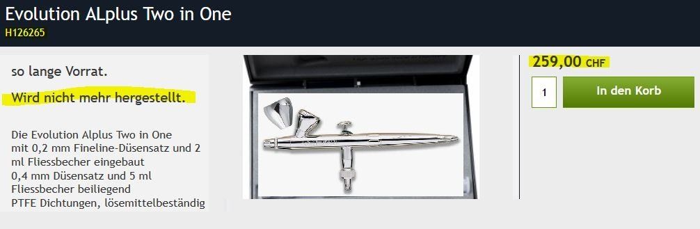 Tous les outils: Airbrushpistole Evolution Two i One ALplus NEU – Neuf avec emballage d'origine à Illnau par Karao 7