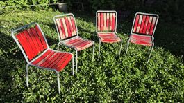 4er Set rote Gartenstühle